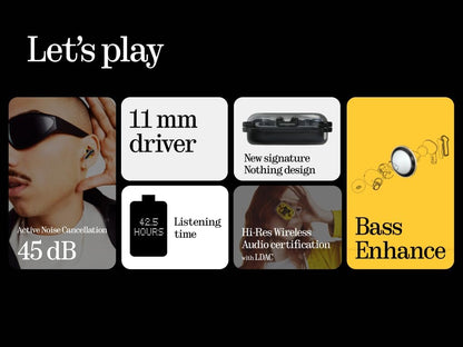 Wireless Earbuds, 45dB Hybrid Noise Cancelling Earbuds, Hi-Res Audio