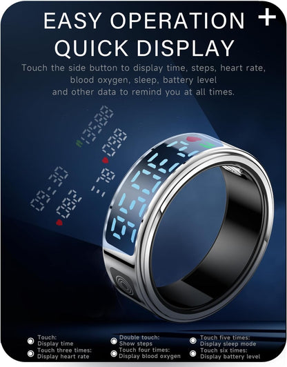 Smart Ring Health Tracker with Display for Women Men - German Chip,Ultra Light,Ultrathin,Free Charging