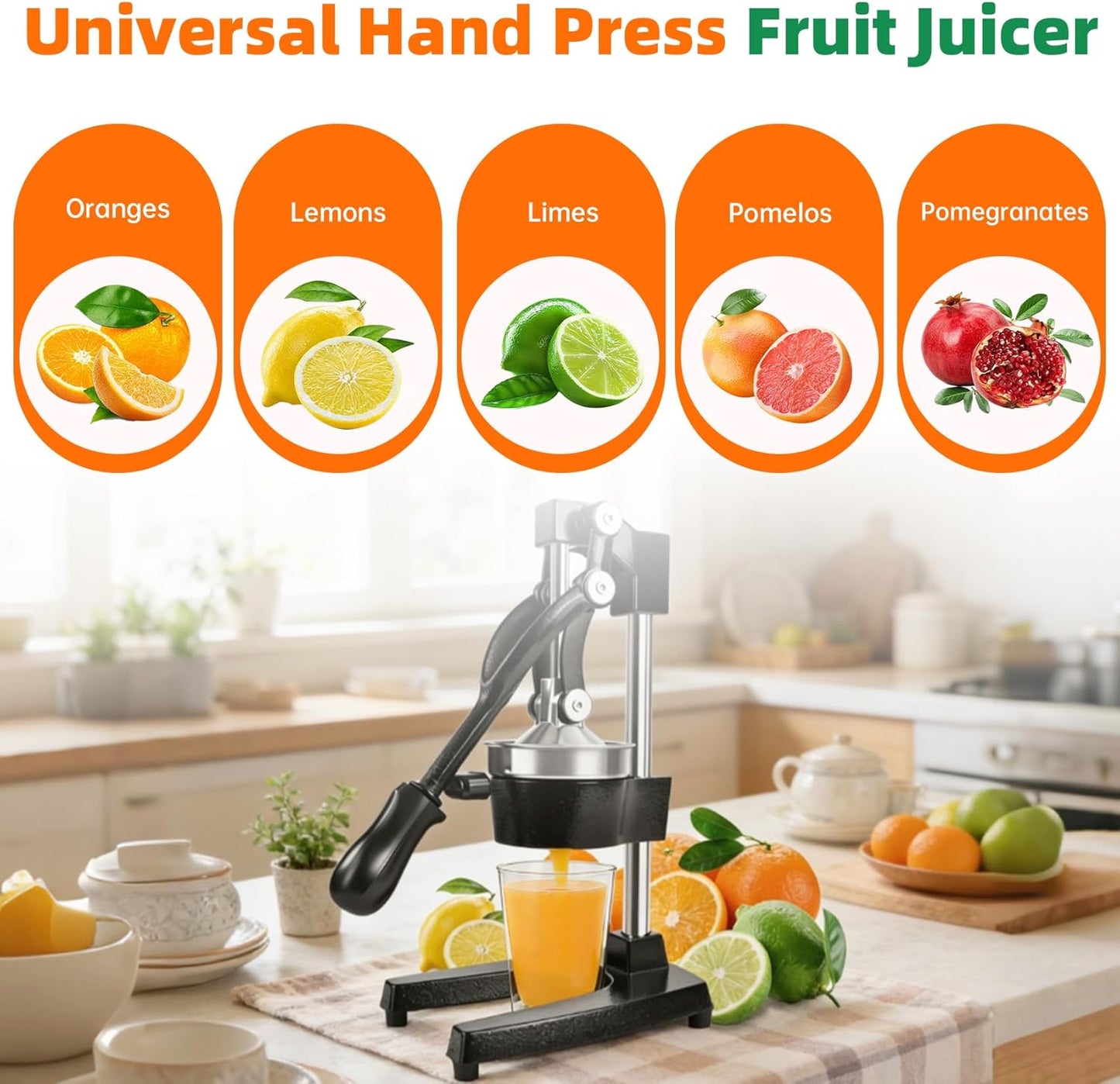 Cast Iron Manual Citrus Juicer Press, Commercial Heavy Duty Cast Iron Fruit Juicer for Home Kitchen,High Juice Yield,Easy to Clean,Wide Application