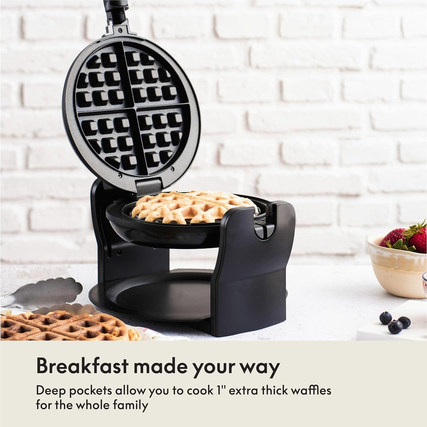 Classic Rotating Belgian Waffle Maker with Nonstick Plates, Removable Drip Tray, Adjustable Browning Control and Cool Touch Handles,