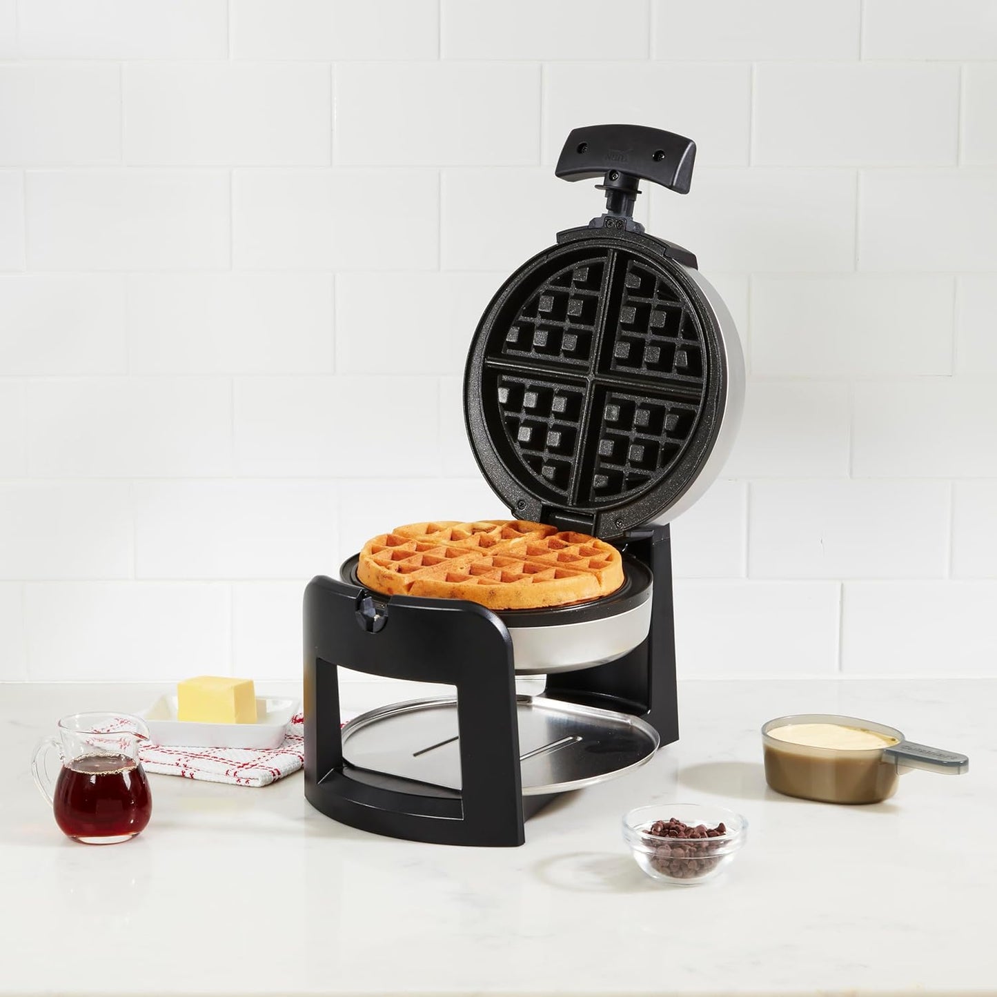 Round Flip Belgian Waffle Maker,  1 inch thick