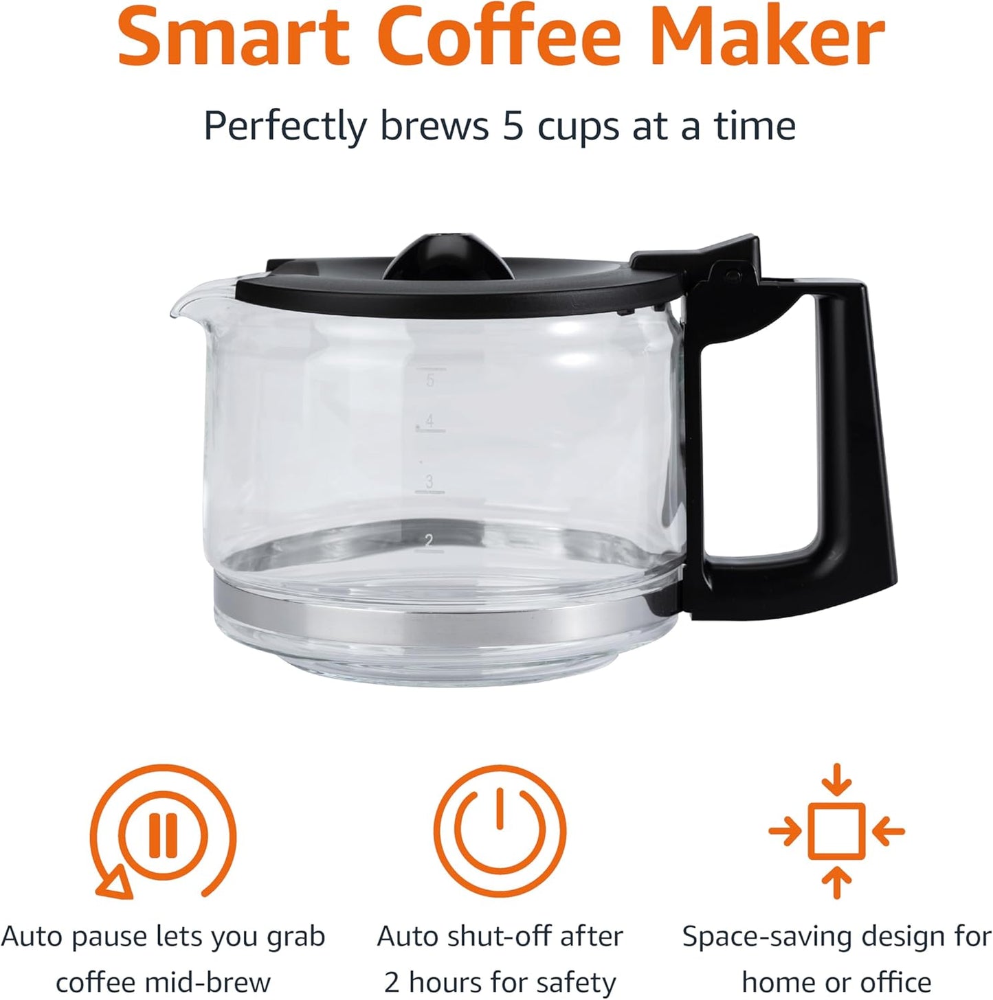 Cup Drip Coffee Maker, Coffee Machine with Glass Coffee Pot (0.8 Qt), Auto Shut-off