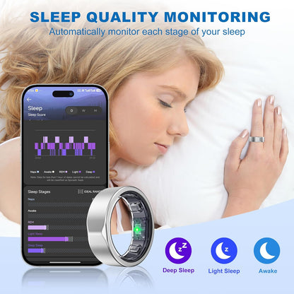 Health Fitness Ring,No Subscription Fee,Crafted from Skin-Friendly Titanium,7-10 Days of Bat,5ATM